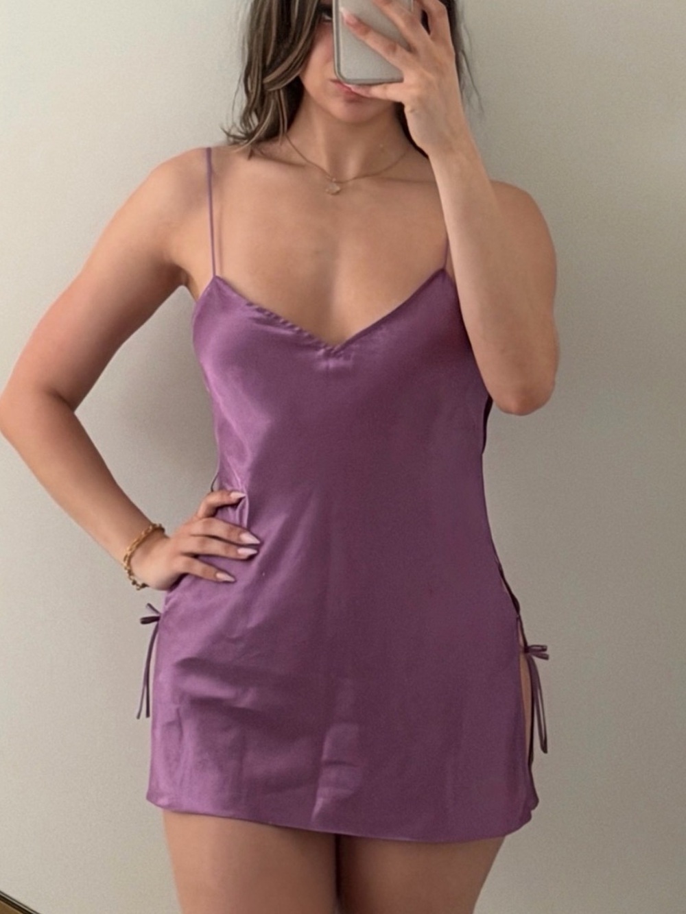 Vintage La Senza Y2K Purple Satin Lace-Up Slip Dress S